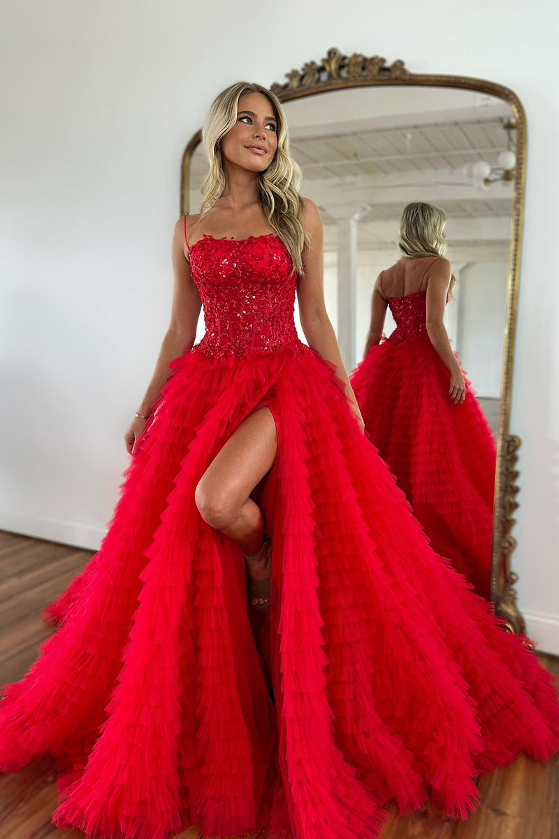 L1935 - Spaghetti Straps Sleeveless Sequined Tulle A-Line Homecoming Court Dress