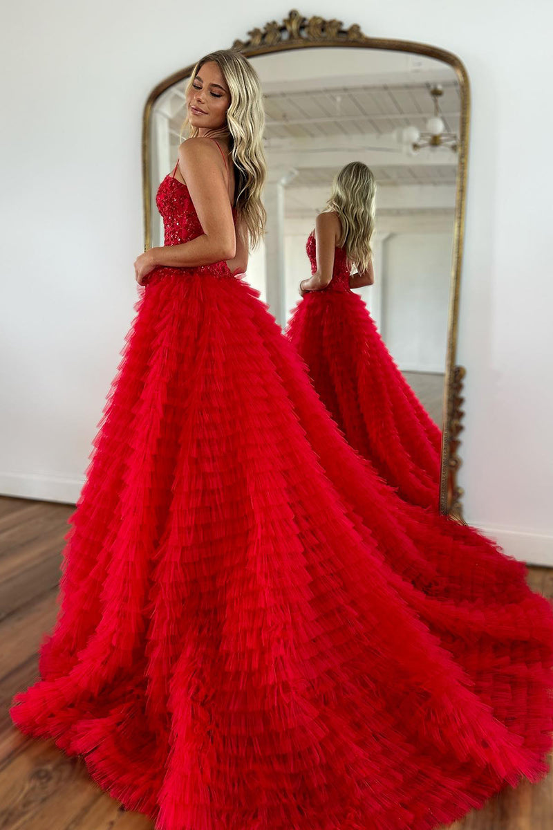 L1935 - Spaghetti Straps Sleeveless Sequined Tulle A-Line Homecoming Court Dress
