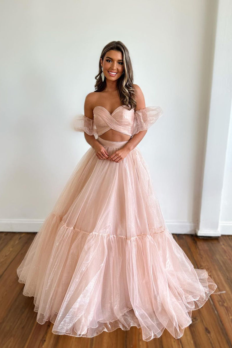 L1936 - Sweetheart Strapless Ruched Tulle A-Line Long Homecoming Court Dress