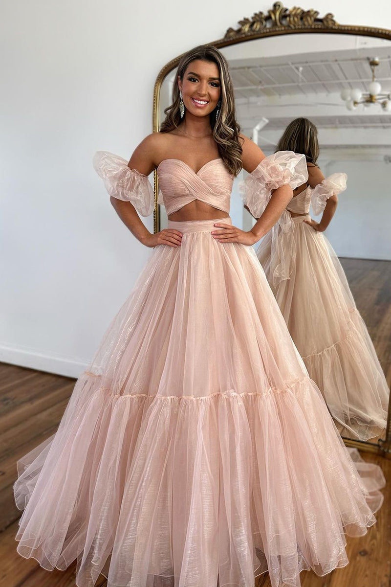 L1936 - Sweetheart Strapless Ruched Tulle A-Line Long Homecoming Court Dress