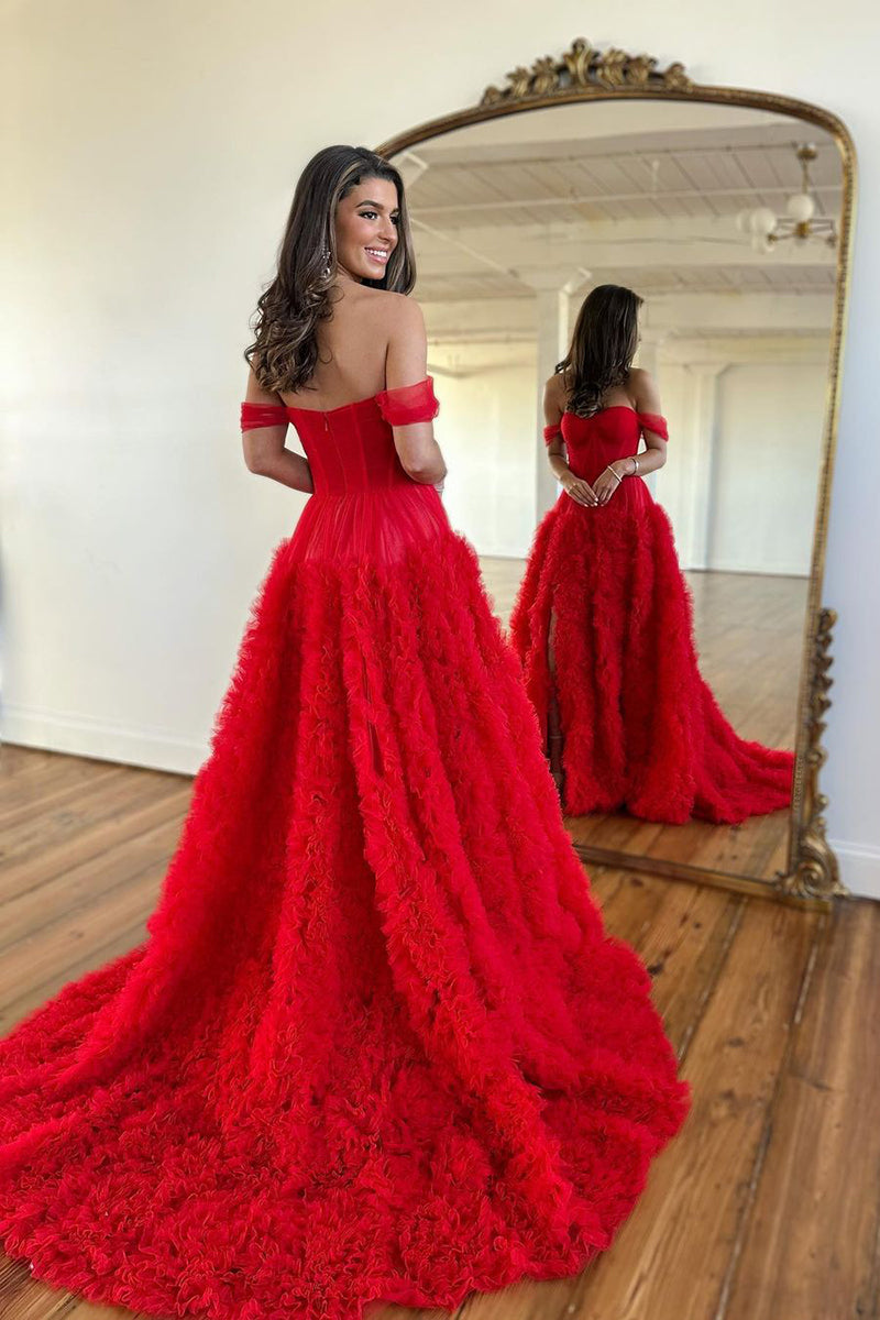 L1937 - Off-Shoulder Strapless Ruched Tulle A-Line Long Homecoming Court Dress