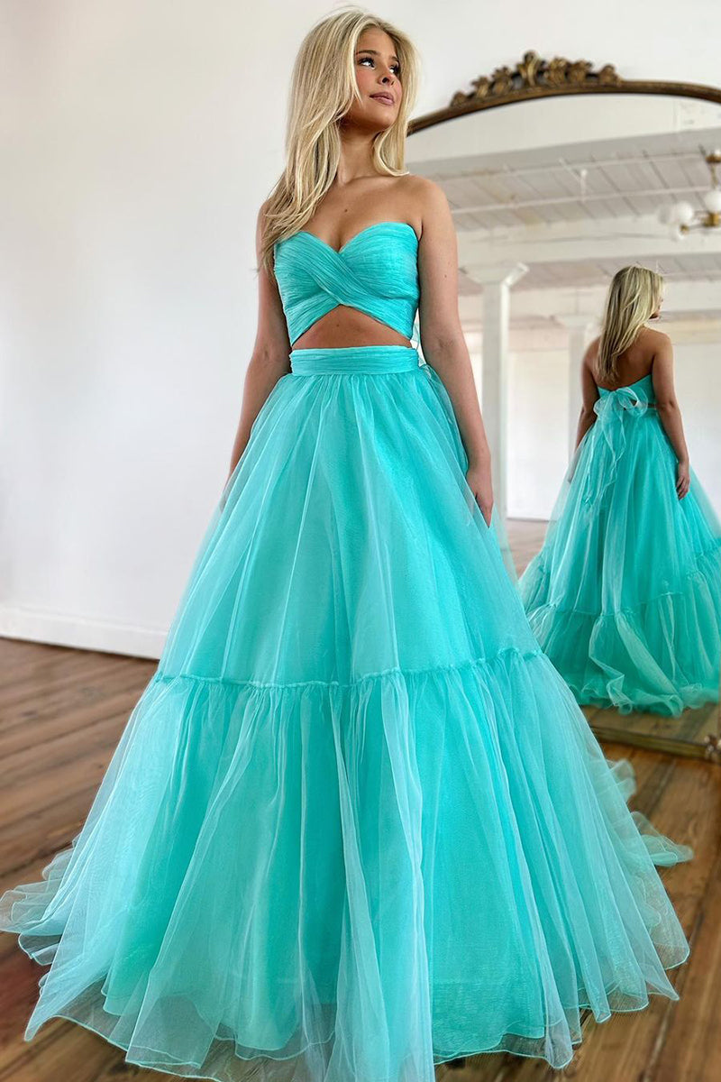 L1939 - Sweetheart Strapless Ruched Tulle A-Line Long Homecoming Court Dress