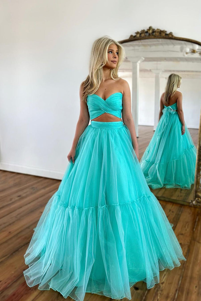 L1939 - Sweetheart Strapless Ruched Tulle A-Line Long Homecoming Court Dress