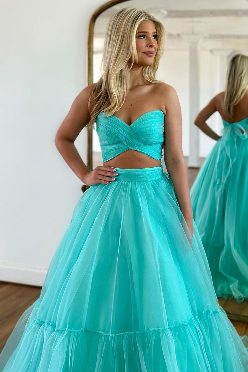 L1939 - Sweetheart Strapless Ruched Tulle A-Line Long Homecoming Court Dress