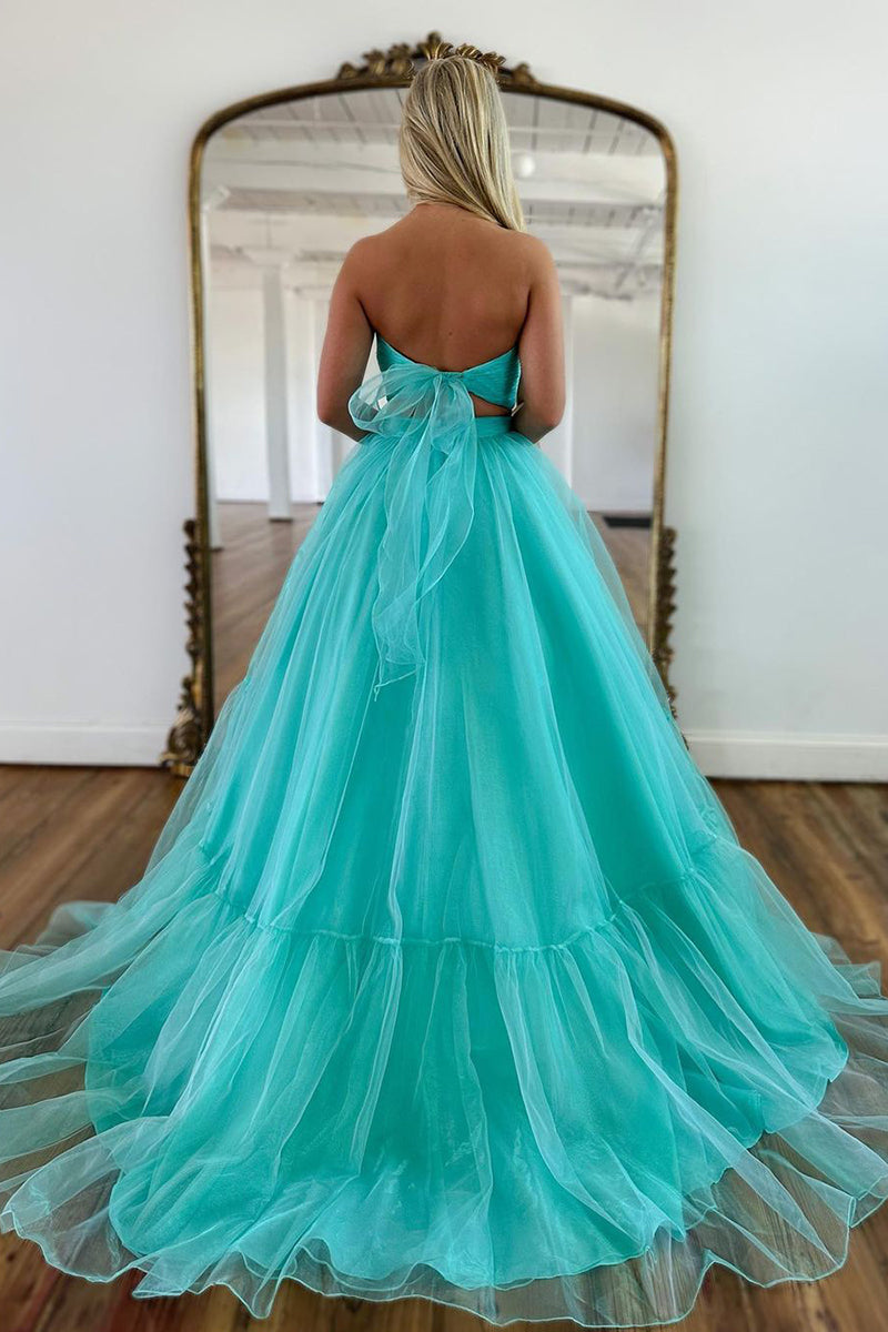 L1939 - Sweetheart Strapless Ruched Tulle A-Line Long Homecoming Court Dress