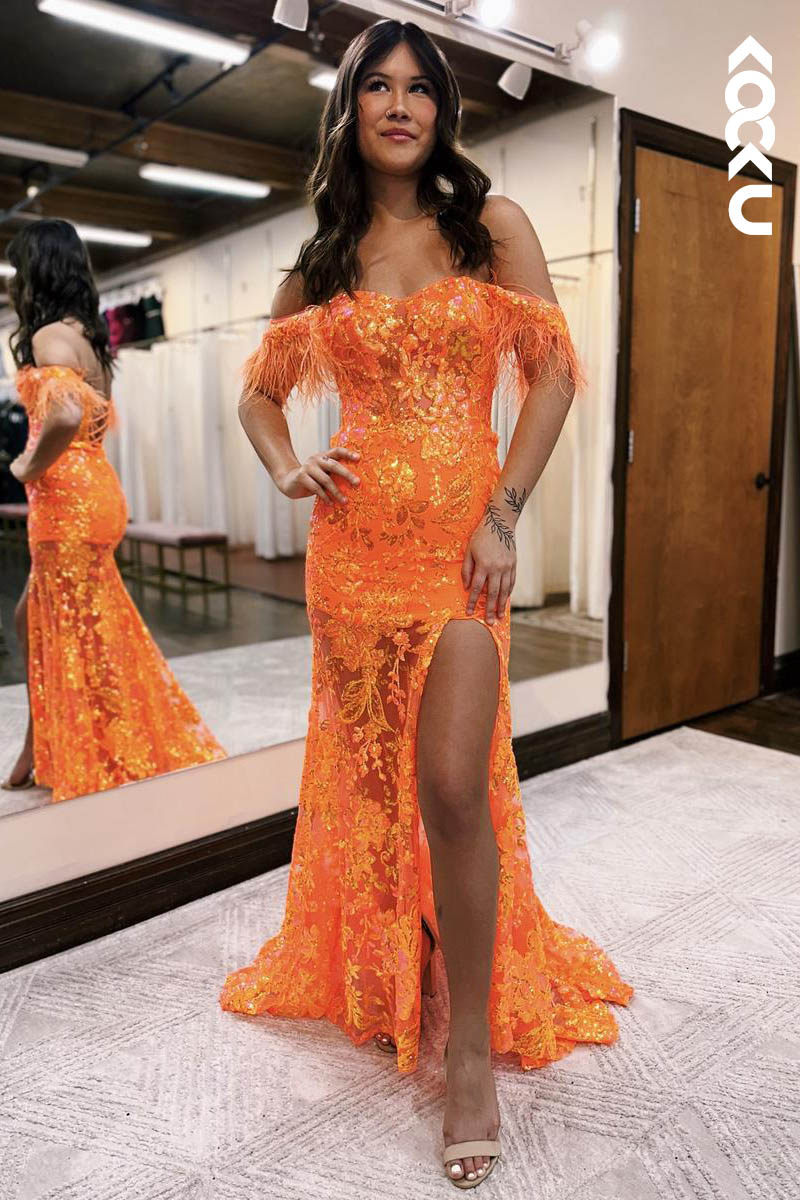 L2125 - Sweetheart Off-Shoulder Floral Sheer Tulle Sheath Long Prom Evening Dress