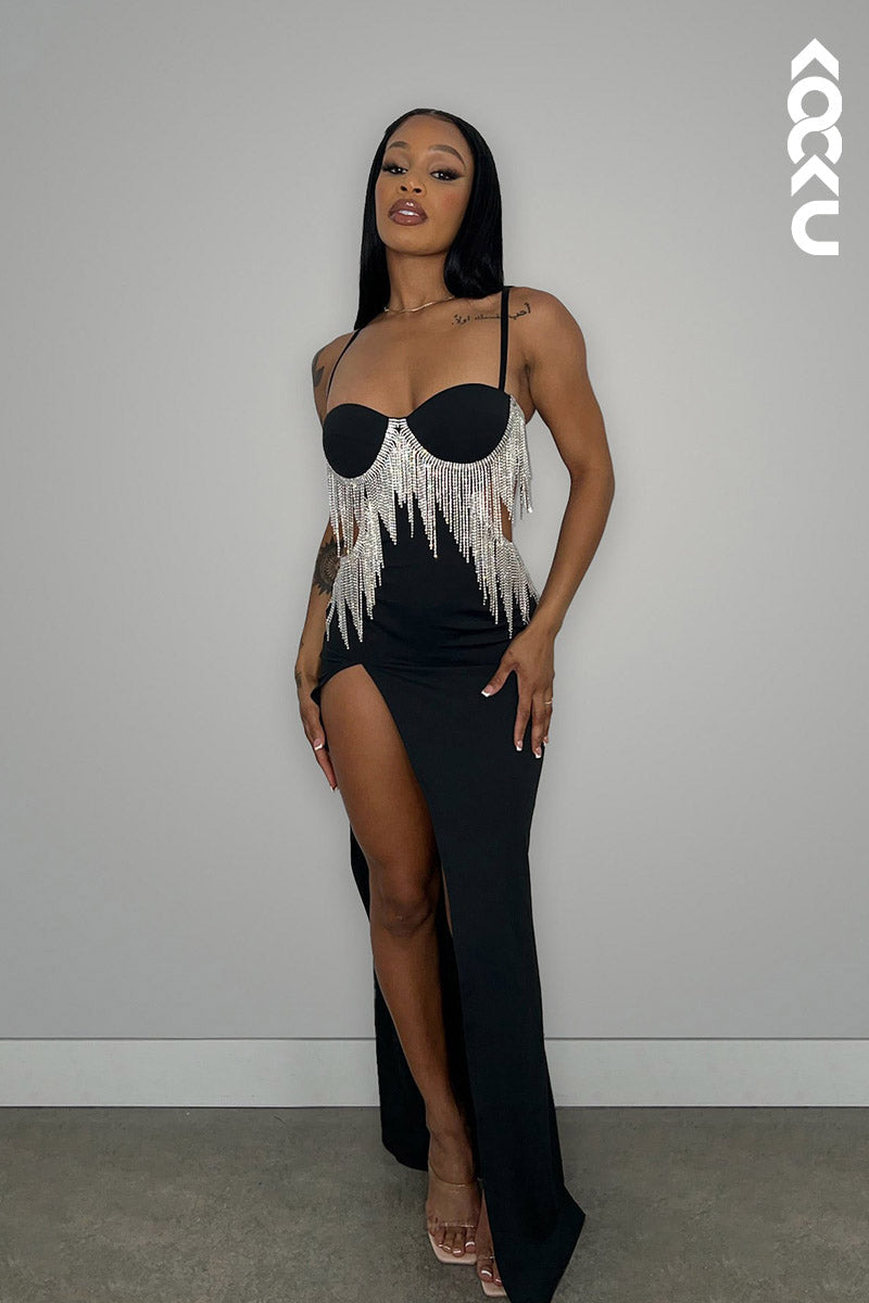 L2139 - Sweetheart Straps Beaded Cut Outs Satin Sheath Long Prom Evening Dress