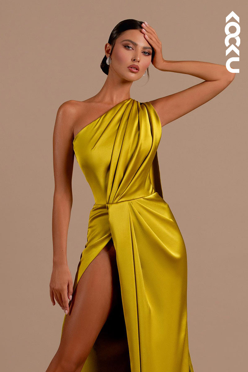 L2152 - Sheath/Column One Shoulder Satin Long Evening Formal Dress With Bolero