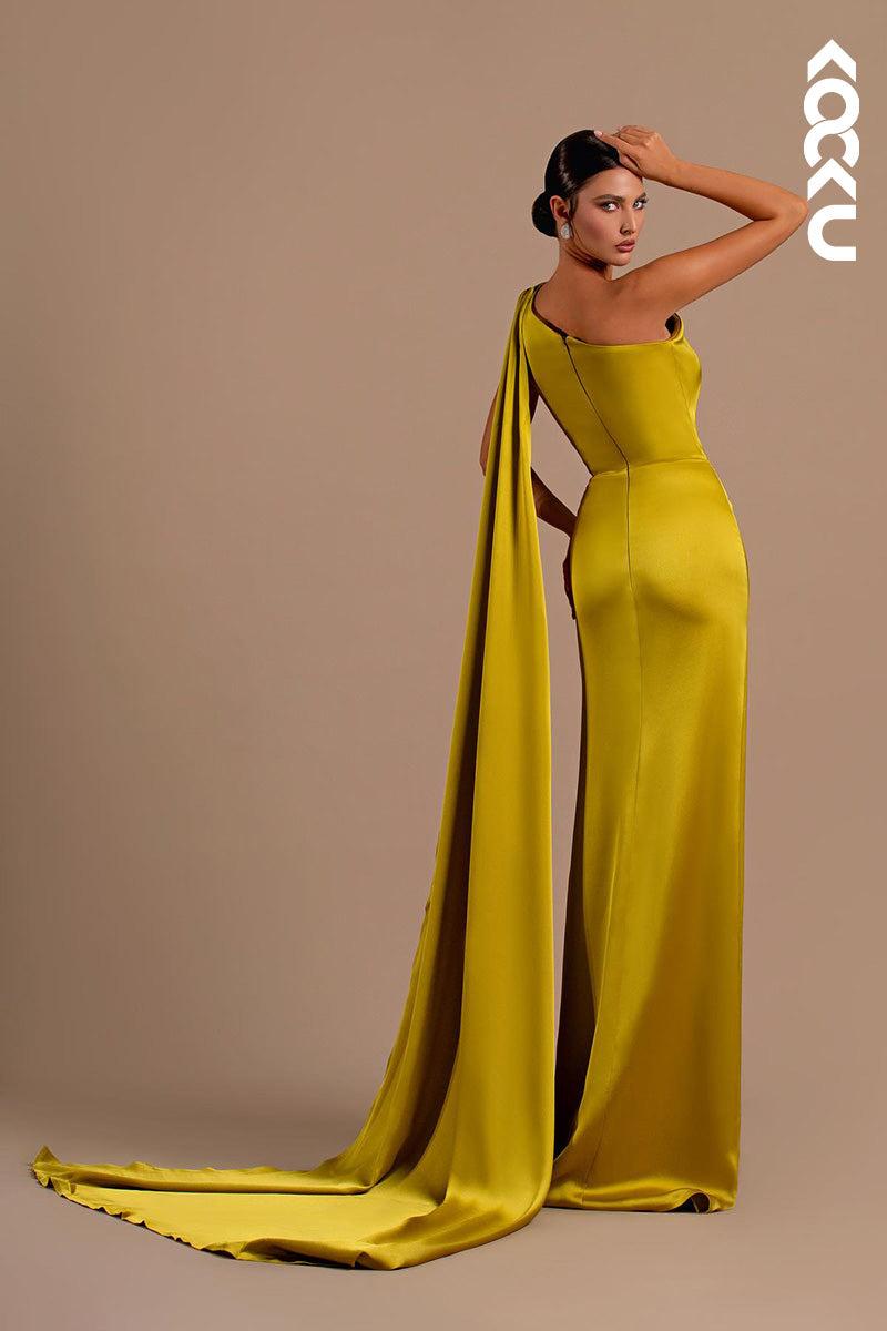 L2152 - Sheath/Column One Shoulder Satin Long Evening Formal Dress With Bolero