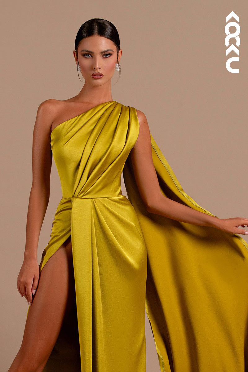 L2152 - Sheath/Column One Shoulder Satin Long Evening Formal Dress With Bolero