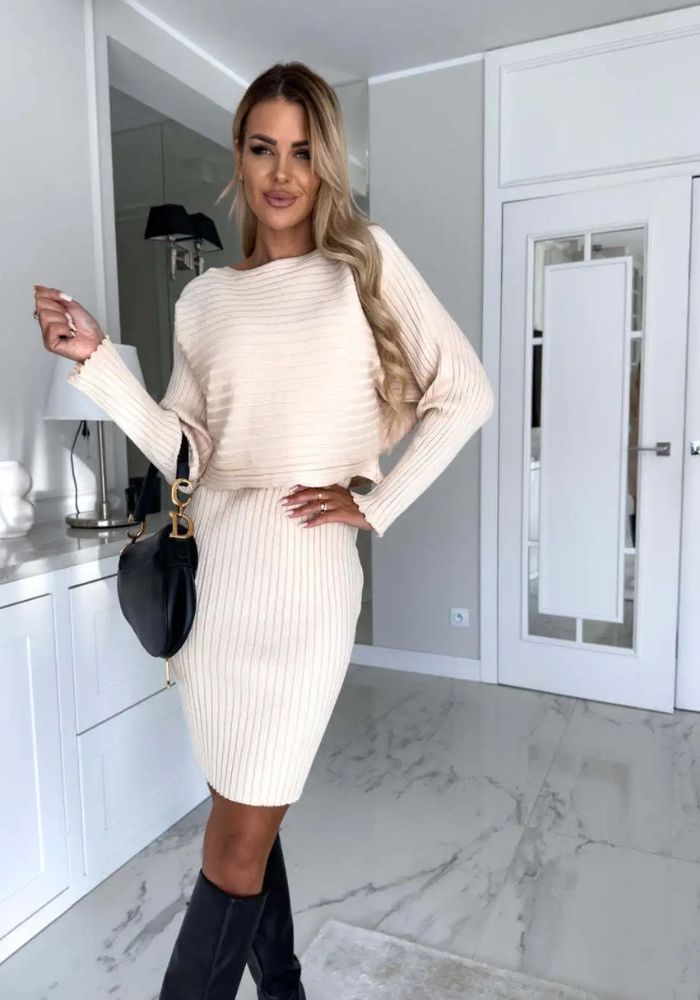 Ribbed Knit V-Neck Spaghetti Strap Bodycon Midi Dress