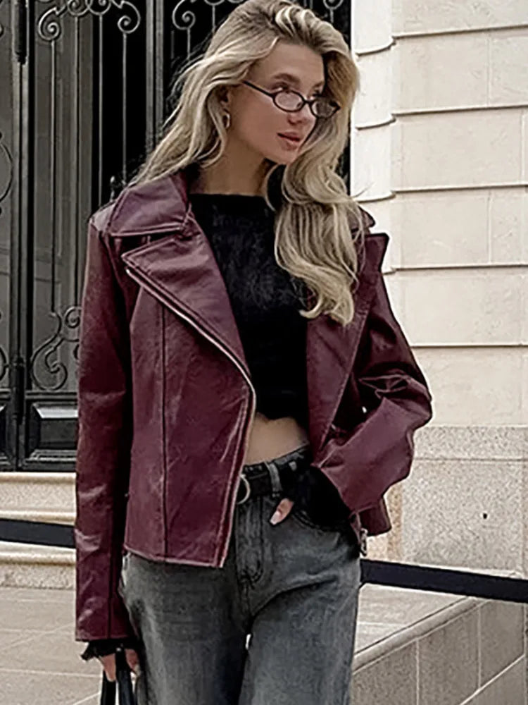 Faux Leather Notched Lapel Asymmetric Zip Front Moto Jacket 3