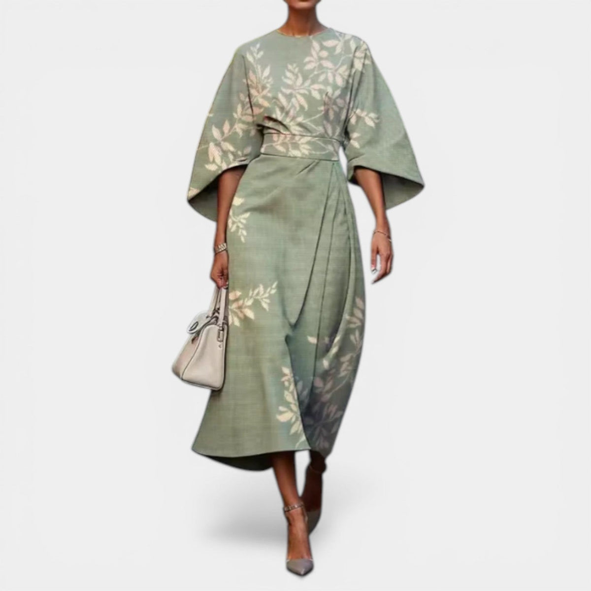 Painterly Floral Kimono Sleeve Belted Wrap Midi Dress