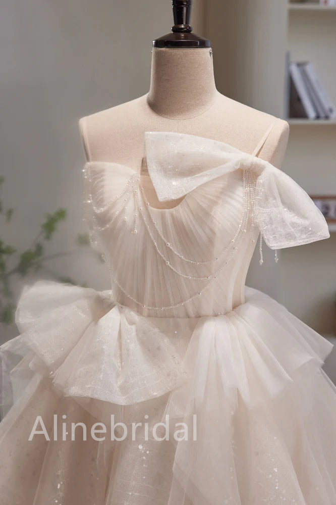 Sparkle Tulle Pearl Chain Bow Shoulder Peplum Homecoming Mini Dress 2