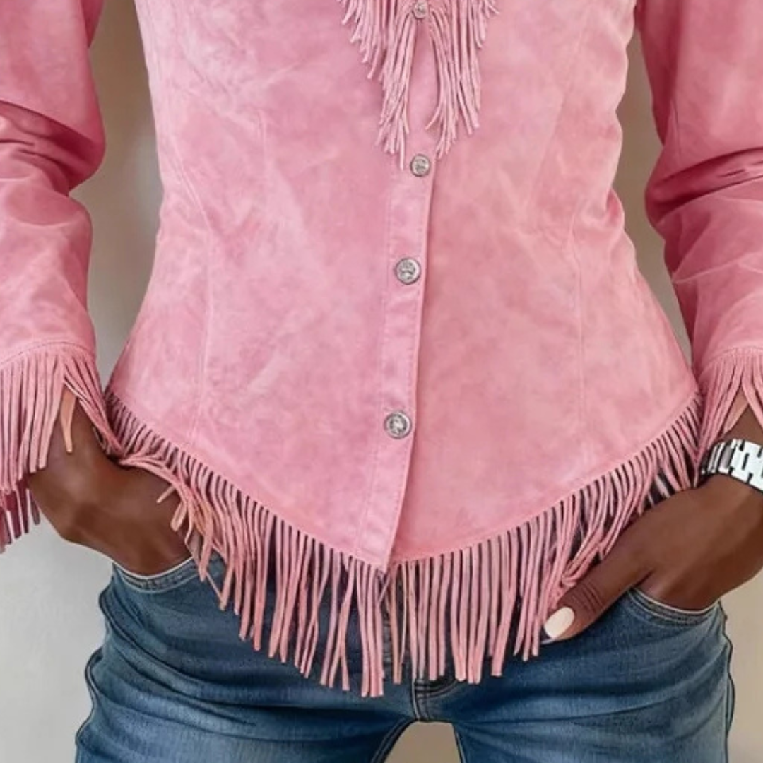Fringe Faux Suede Western Button Front Shirt Jacket