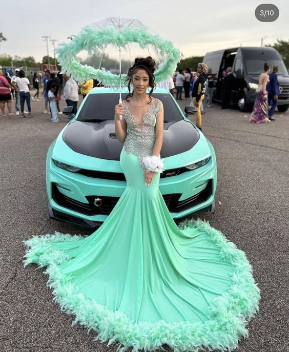 Charming Mermaid Beaded Long Green Prom Dresses cc1166