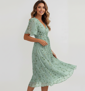 Floral Embroidered V-Neck Flutter Sleeve Wrap Midi Dress 4
