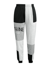 Color Block Jogger Letter Patchwork Print Knitting Slant Pocket Pants