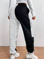Color Block Jogger Letter Patchwork Print Knitting Slant Pocket Pants