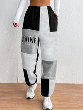 Color Block Jogger Letter Patchwork Print Knitting Slant Pocket Pants