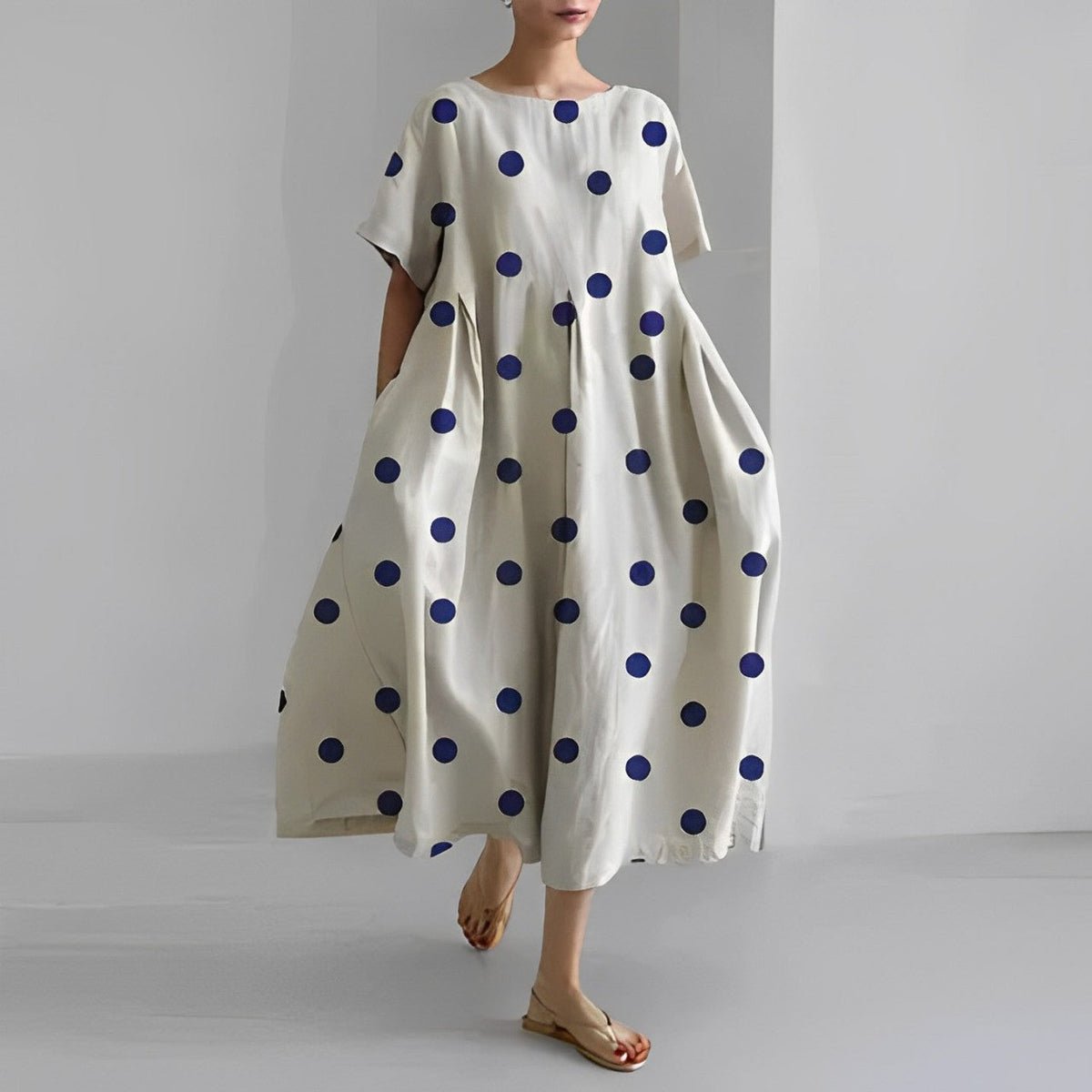 Floral Print Short Sleeve Pocket Pleated Midi Dress