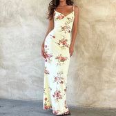 Floral Mesh V-Neck Spaghetti Strap Bodycon Maxi Dress 7