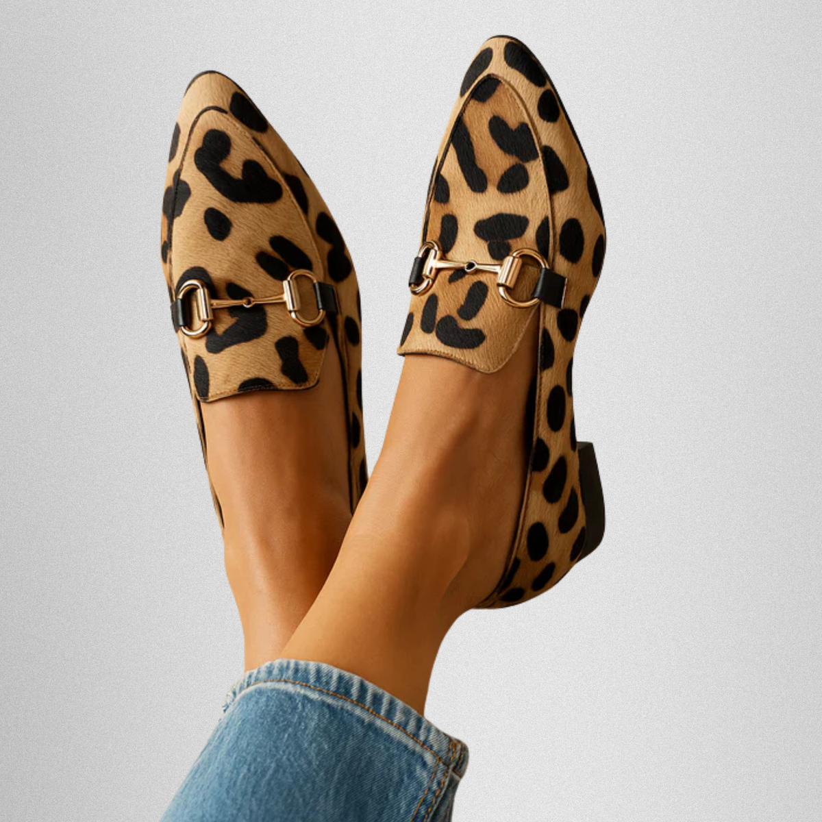 Leopard Print Pointed Toe Horsebit Loafers