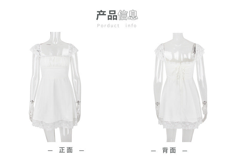 Lace Trim Square Neck Ruched Fit and Flare Mini Dress 9