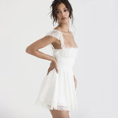 Lace Trim Square Neck Ruched Fit and Flare Mini Dress 18