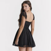 Lace Trim Square Neck Ruched Fit and Flare Mini Dress 26