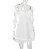 Lace Trim Square Neck Ruched Fit and Flare Mini Dress 30