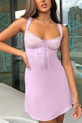 Lace Patchwork A-line Strappy Mini Dress - View 6