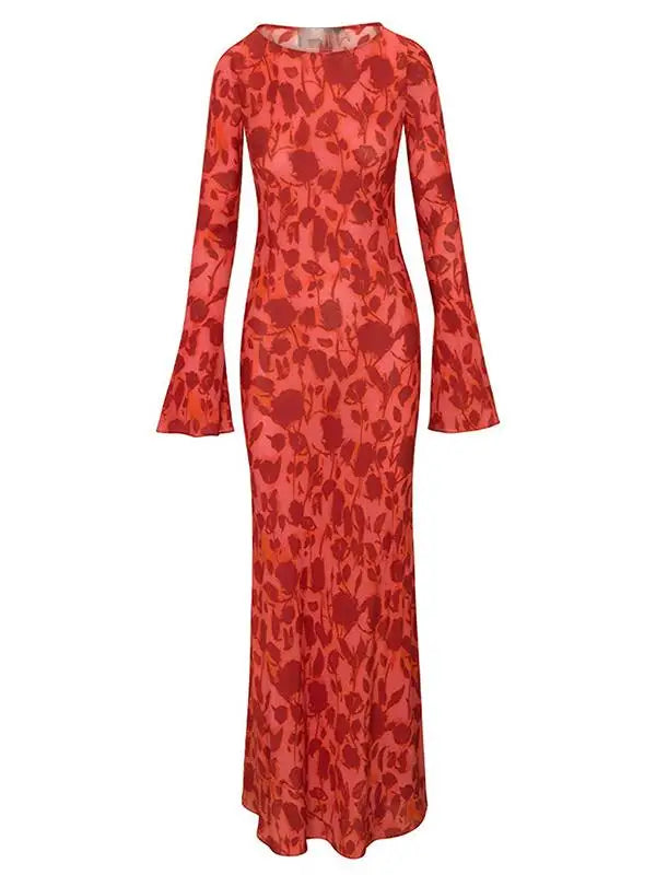 Chiffon Floral Print Long Sleeve Maxi Summer Dress - View 3