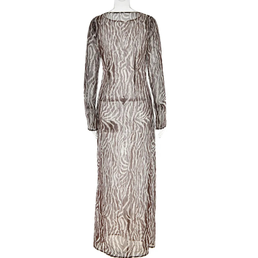 Chiffon Floral Print Long Sleeve Maxi Summer Dress - View 4