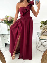 Off Shoulder Diagonal Collar Ruffle Hem Evening Maxi Dress 4