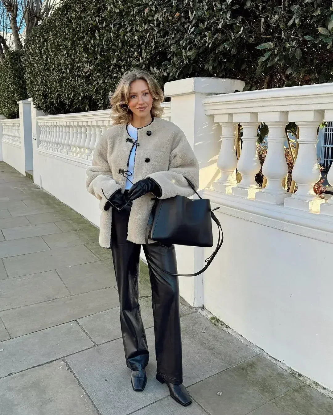Lamb Wool Contrast Plush Warm Autumn Winter Long Sleeve Chic Loose Coat