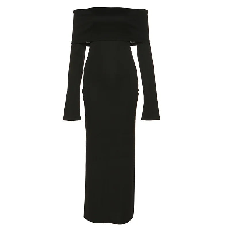 OffShoulder Lapel Neck Long Sleeve Maxi Dress