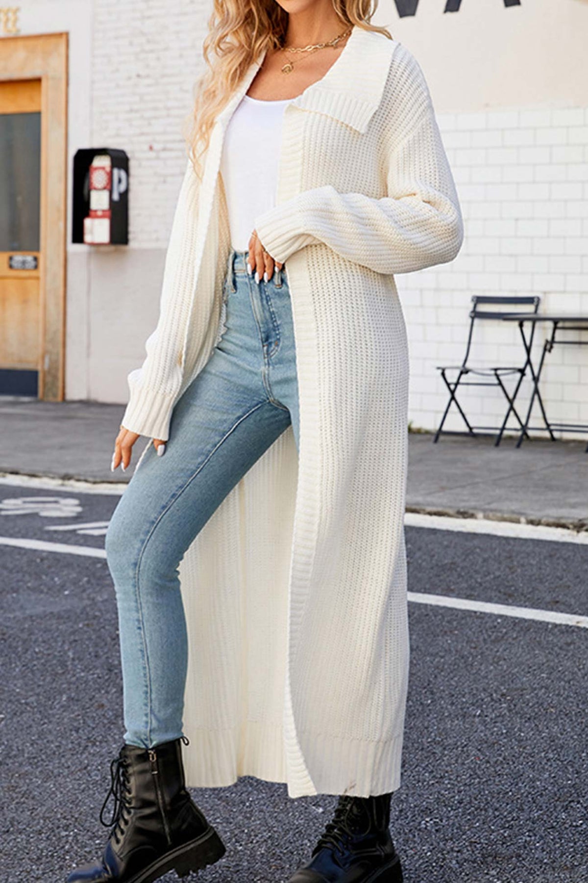 Ribbed Knit Wide Collar Open Front Long Sleeve Maxi Cardigan 2