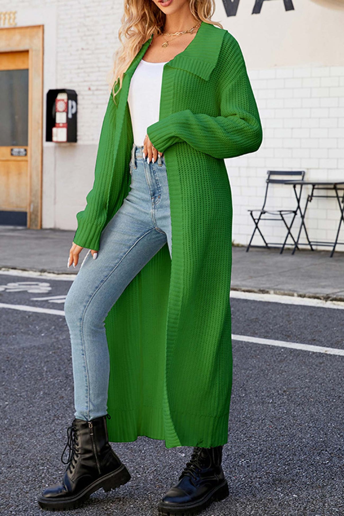 Ribbed Knit Wide Collar Open Front Long Sleeve Maxi Cardigan 5