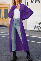 Ribbed Knit Open Front Cardigan With Lapel Purple / S Cardigans