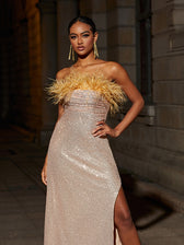 Laurell Strapless Feather Sequin Maxi Dress 3