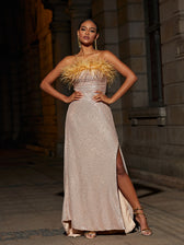 Laurell Strapless Feather Sequin Maxi Dress 2