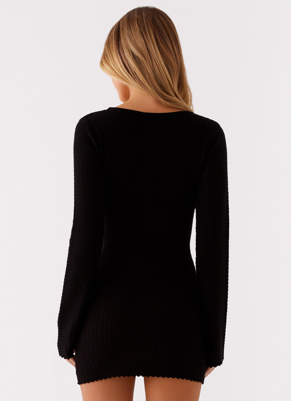 Textured Knit Plunge Twist Cut Out Long Sleeve Bodycon Mini Dress 3