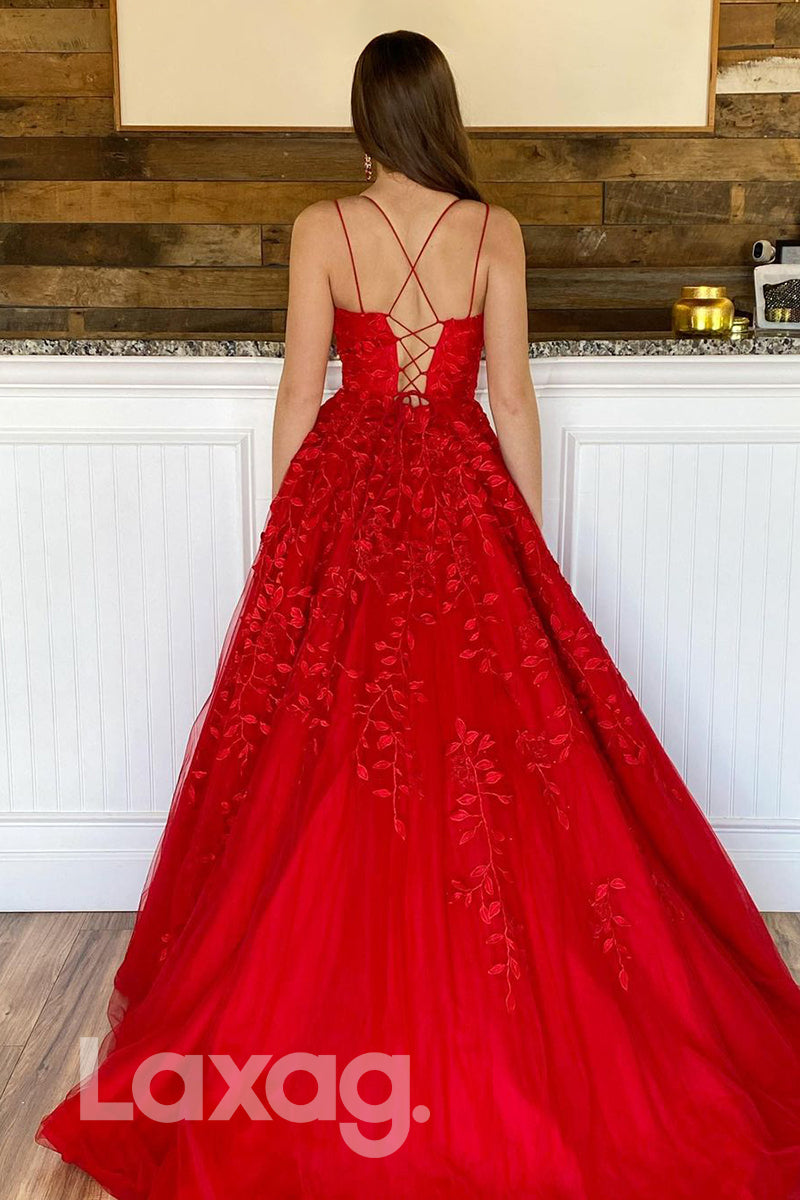 18727 - Women's Scoop Lace Applique Long Prom Dress Formal Evening Gowns