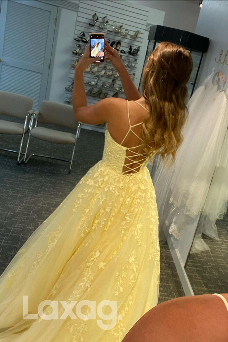18727 - Women's Scoop Lace Applique Long Prom Dress Formal Evening Gowns