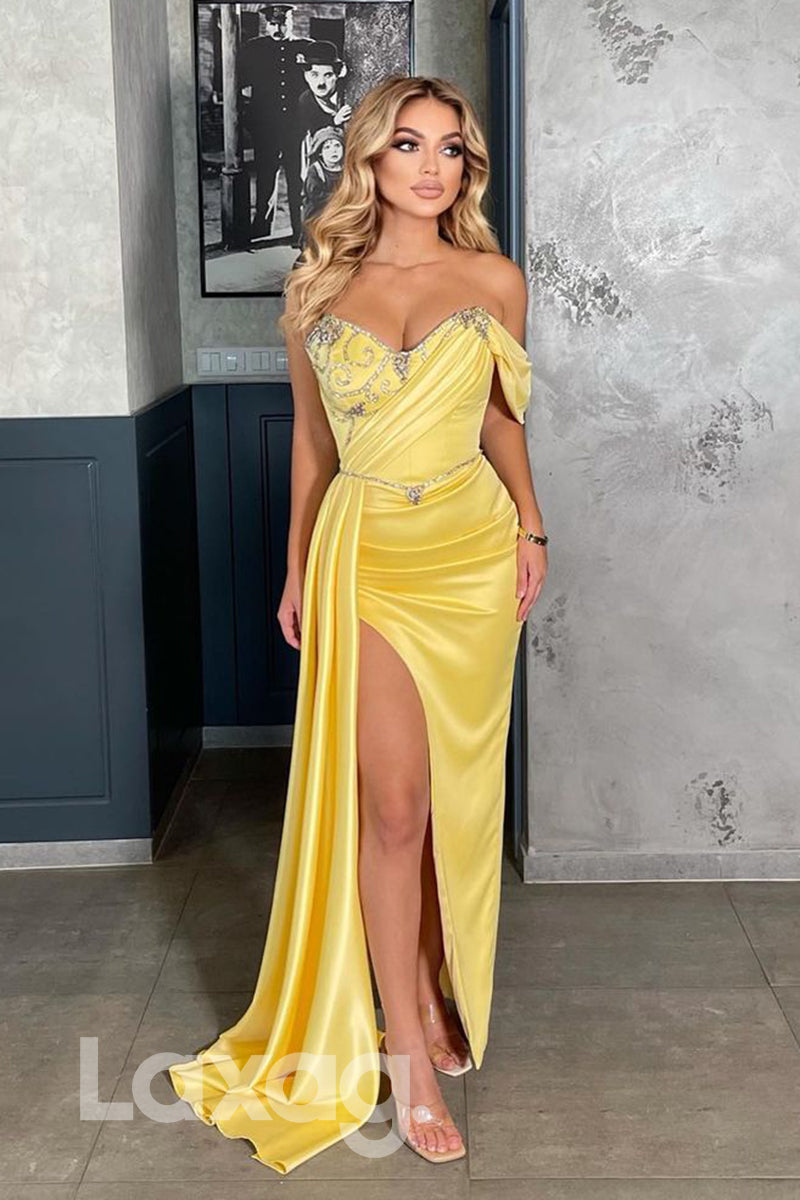 18731 - Off Shoulder Beads High Split Mermaid Formal Evening Dress|SQOSA