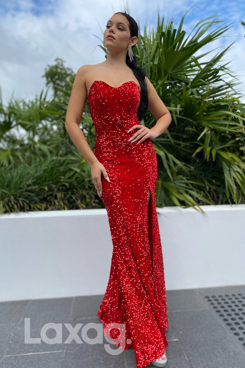 18755 - Women's Sweetheart Sequins Mermaid Sparkly Prom Dress