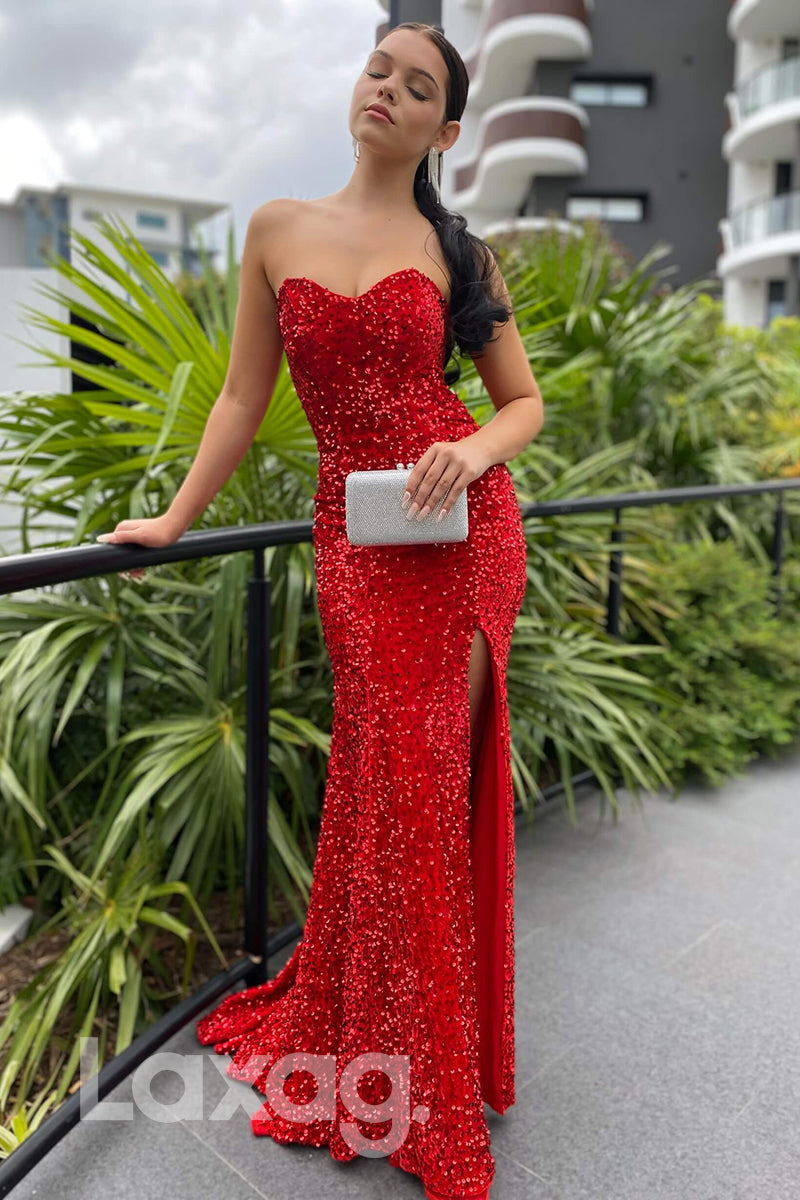 18755 - Women's Sweetheart Sequins Mermaid Sparkly Prom Dress