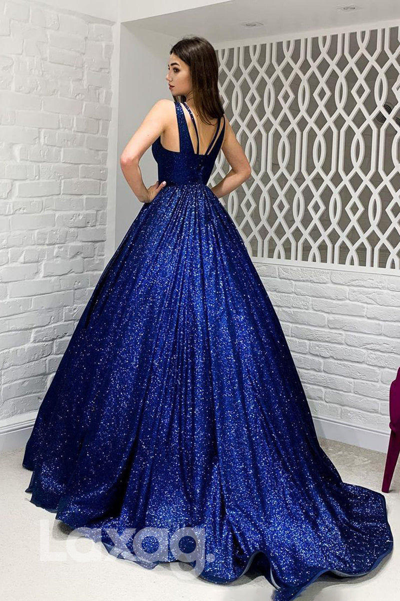 18794 - Sexy V-Neck Ball Gown Sparkly Prom Dresses with Pockets