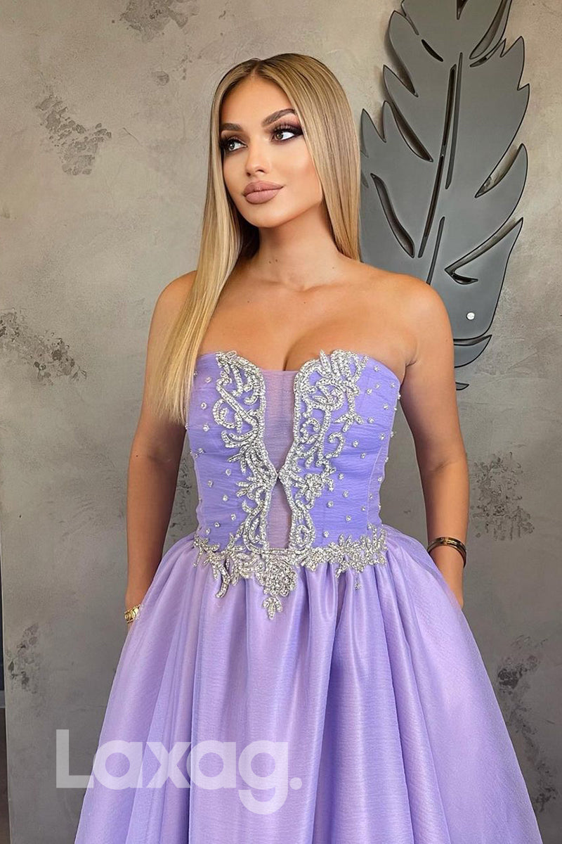 18761 - Sweetheart Beads Purple Long Formal Prom Evening Gowns with Pockets